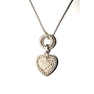 Marcasite Sterling Silver Heart Circle Pendant Stamped Clover 18" Sterling Chain